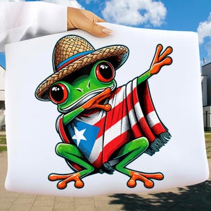 Puerto Rico Frog Coqui Dabbing PNG, Poncho Puerto Rican Flag Shirt Design, Boricua Pride Sublimation, Puerto Rico Png