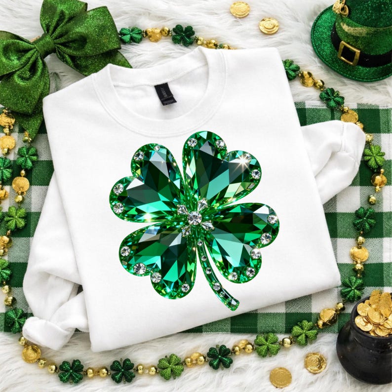 Faux Rhinestone Lucky PNG, St. Patrick's Day Shirt Design, St. Patty's Sublimation Design, Trendy Png Design For St. Patty's, Shamrock PNG image 2