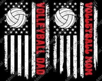 Volleyball Mom and Dad PNG, American Flag Shirt Design, Mother's Day, Father's Day Gift, Sports Family Digital Download