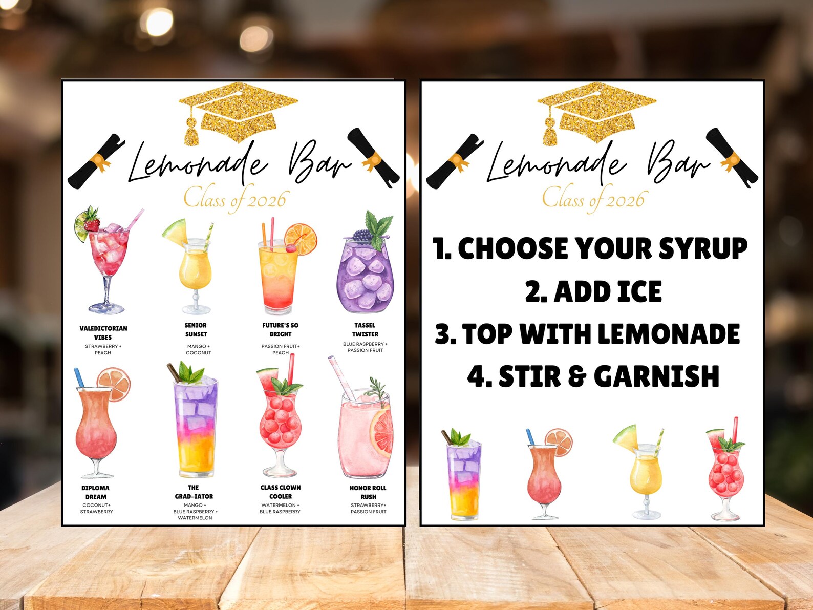 Graduation Party Lemonade Bar Menu PNG, Printable Lemonade Bar Sign ...