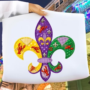 Mardi Gras Patchwork PNG, Fleur De Lis Patchwork PNG, Girly Mardi Gras Shirt Sublimation, Fat Tuesday Clipart, Louisiana Crawfish Design