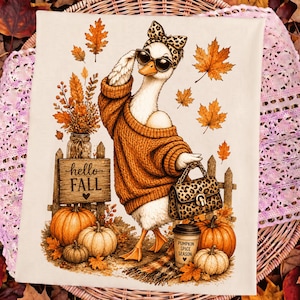 Hallo herfstgans png, glamoureuze gansstrik png, schattig dierlijk herfstontwerp, gezellig seizoen png, Pumpkin Spice png, trending herfst png, herfstvibes png
