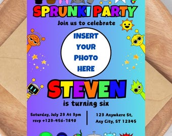 Sprunki Geburtstagsfeier einladen, Sprunki Party Einladung Vorlage, Mädchen oder Junge Party einladen, Digitale Einladungsvorlage, sofortiger Download