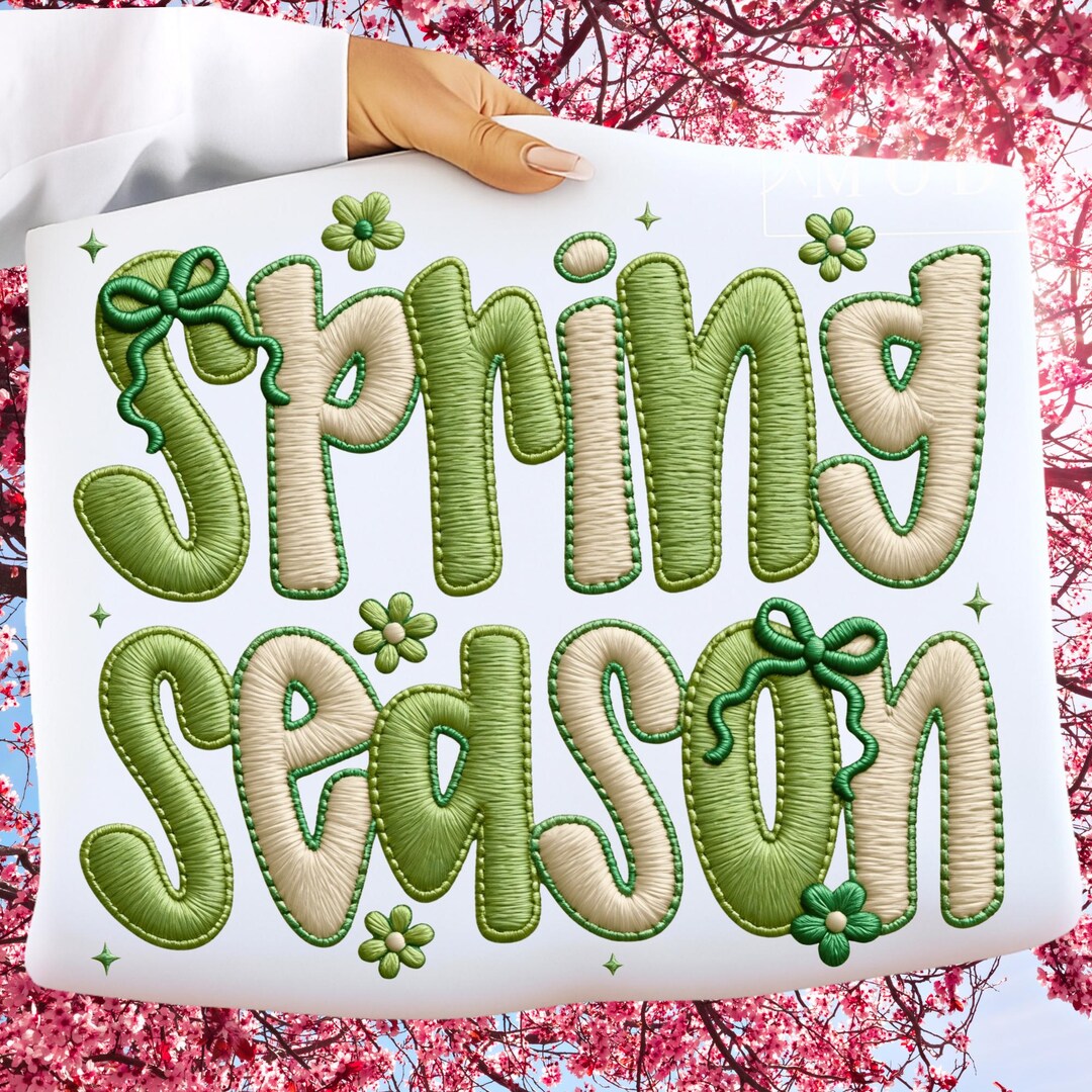 Faux Embroidery Spring Season Png, Spring Vibes PNG, Pink Bow Spring ...