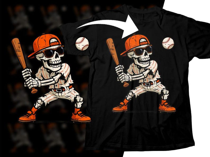 Funny Skeleton Playing Baseball Halloween PNG – Spooky Sports Shirt ...