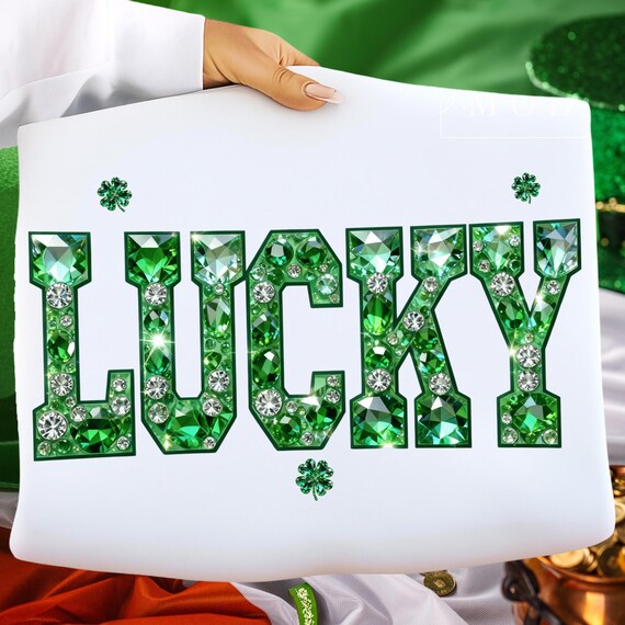 Faux Rhinestone Lucky Shamrock PNG, St. Patrick's Day Shirt Design, St. Patty's Sublimation Design, Trendy Png Design For St. Patty's
