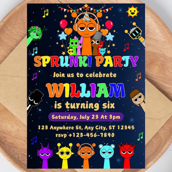 Sprunki Birthday Party Invite, Sprunki Party Invitation Template, Girl or Boy Party Invite, Editable Invitation Template, instant download