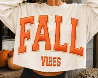 Fall Vibes Embroidery PNG, Embroidery Fall Png, Autumn Png, Halloween Png, Thanksgiving Png, Fall Sublimation, Faux yarn Fall season Png