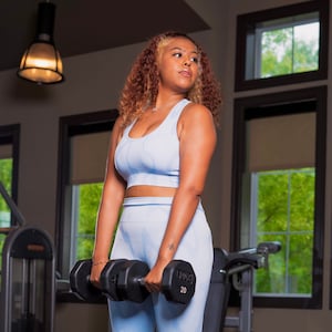 Blue activewear set, sports bra and leggings, yoga set