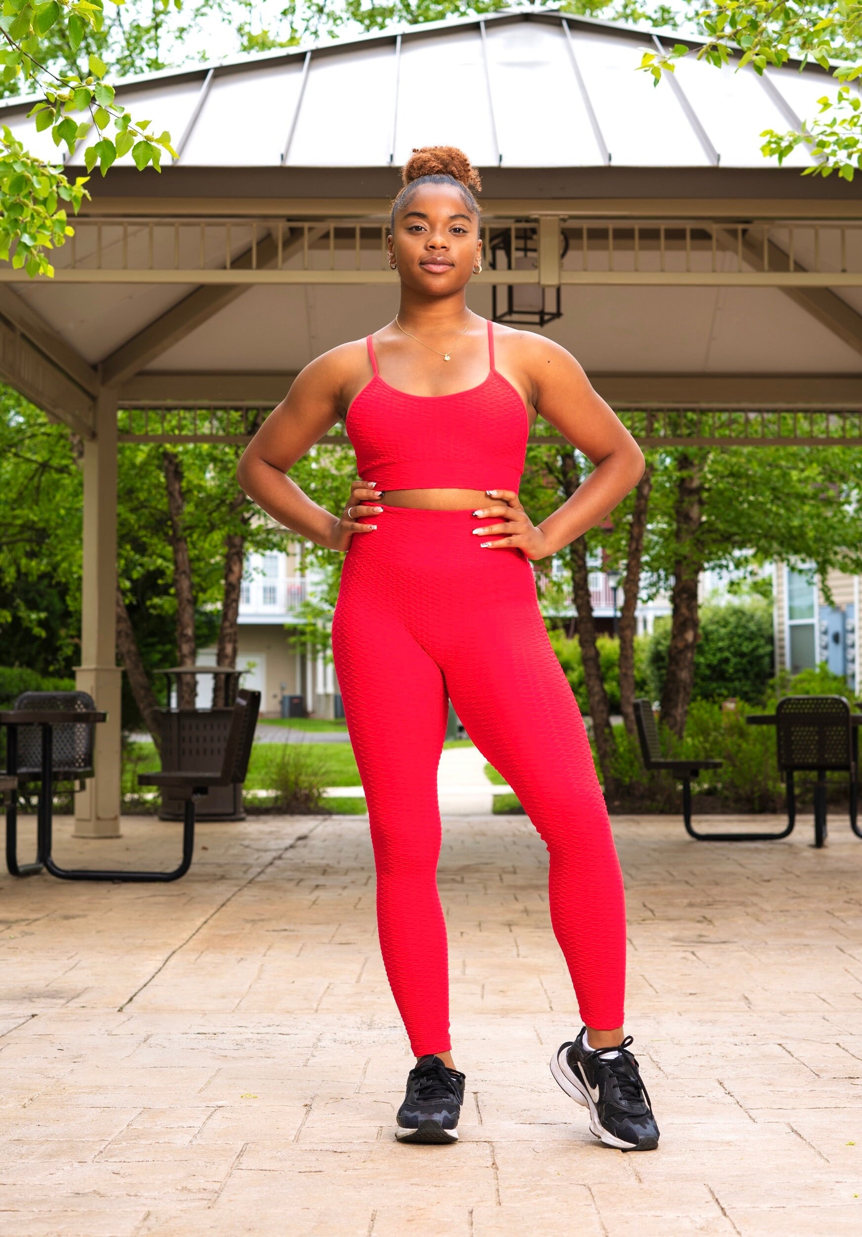 Red Ribbed Activewear Set, Yoga Set, Great for Walking and Light
