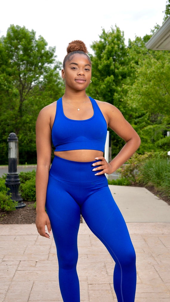 Royal Blue Seamless Activewear Set, Sports Bra and Leggings, Athleisure  Set, Home Workouts 