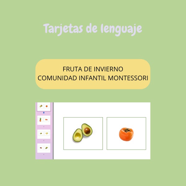 Winter fruit. Montessori language cards. Children's Community