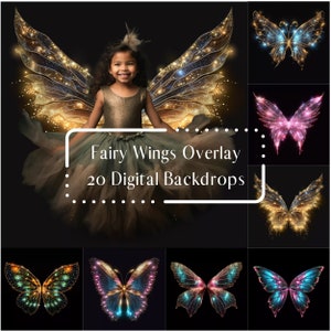 20 Fairy Wings Overlay Digital Backdrop, Sparkly Magic Digital Wings, Photography Digital Background, Photoshop Overlays, Photo Editing