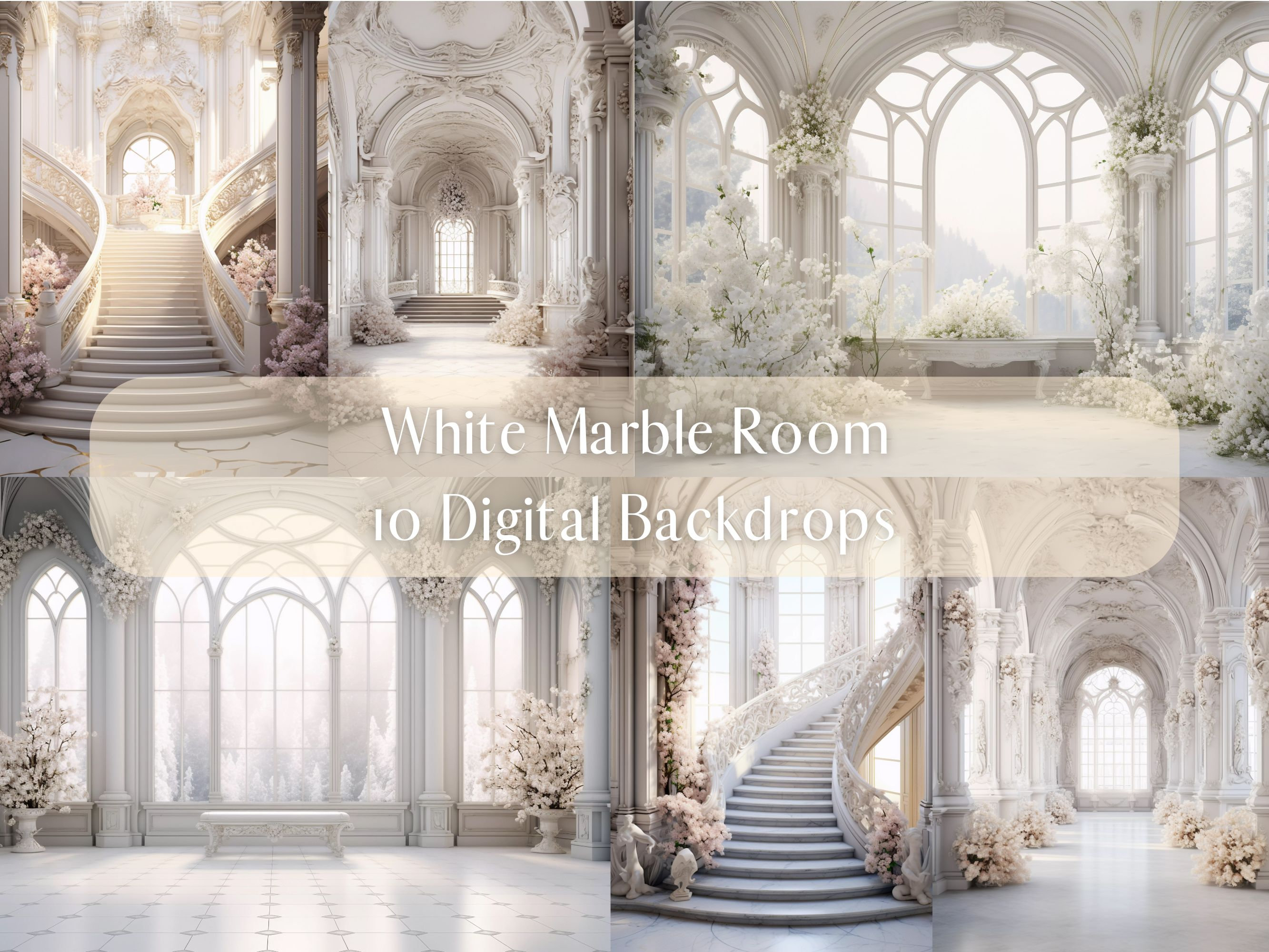 White Marble Room Digital Backdrops, Maternity Wedding Portrait Digital ...