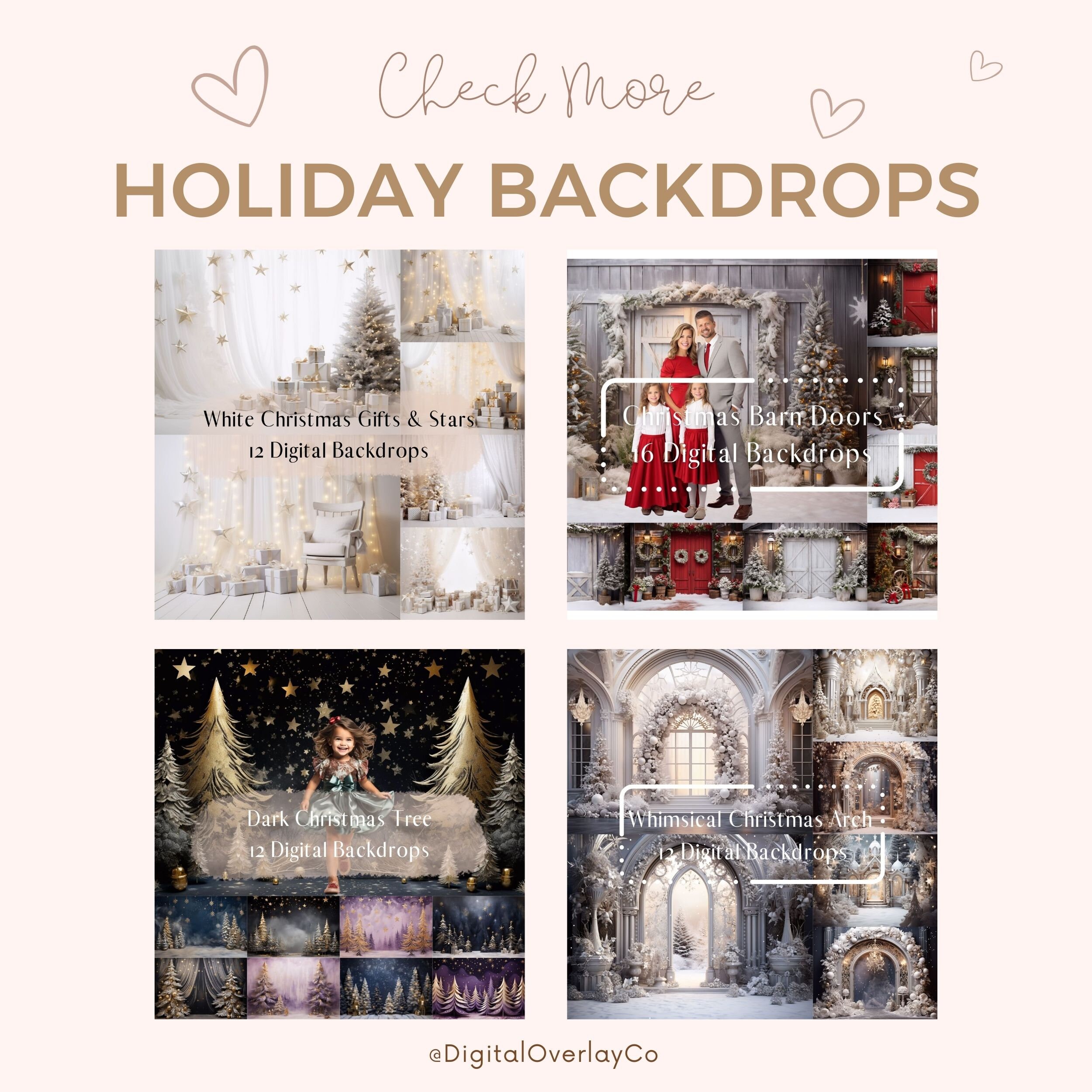 Green Gold Christmas Studio Digital Backdrops Bundle, Composite ...