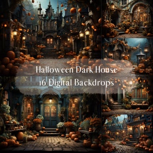 Halloween Dark House digitale achtergronden, samengestelde digitale achtergrond Spooky, pompoen Photoshop overlays, studiofotografie digitale achtergrond
