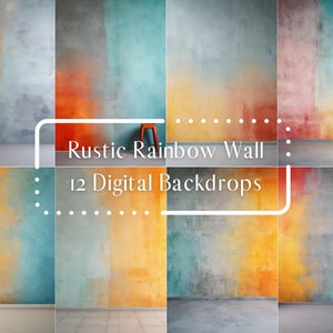 12 Rainbow Rustic Wall Fine Art Digital Backdrops, Photoshop Texture Overlays, Maternity Backdrop Overlays, Photography Digital Background