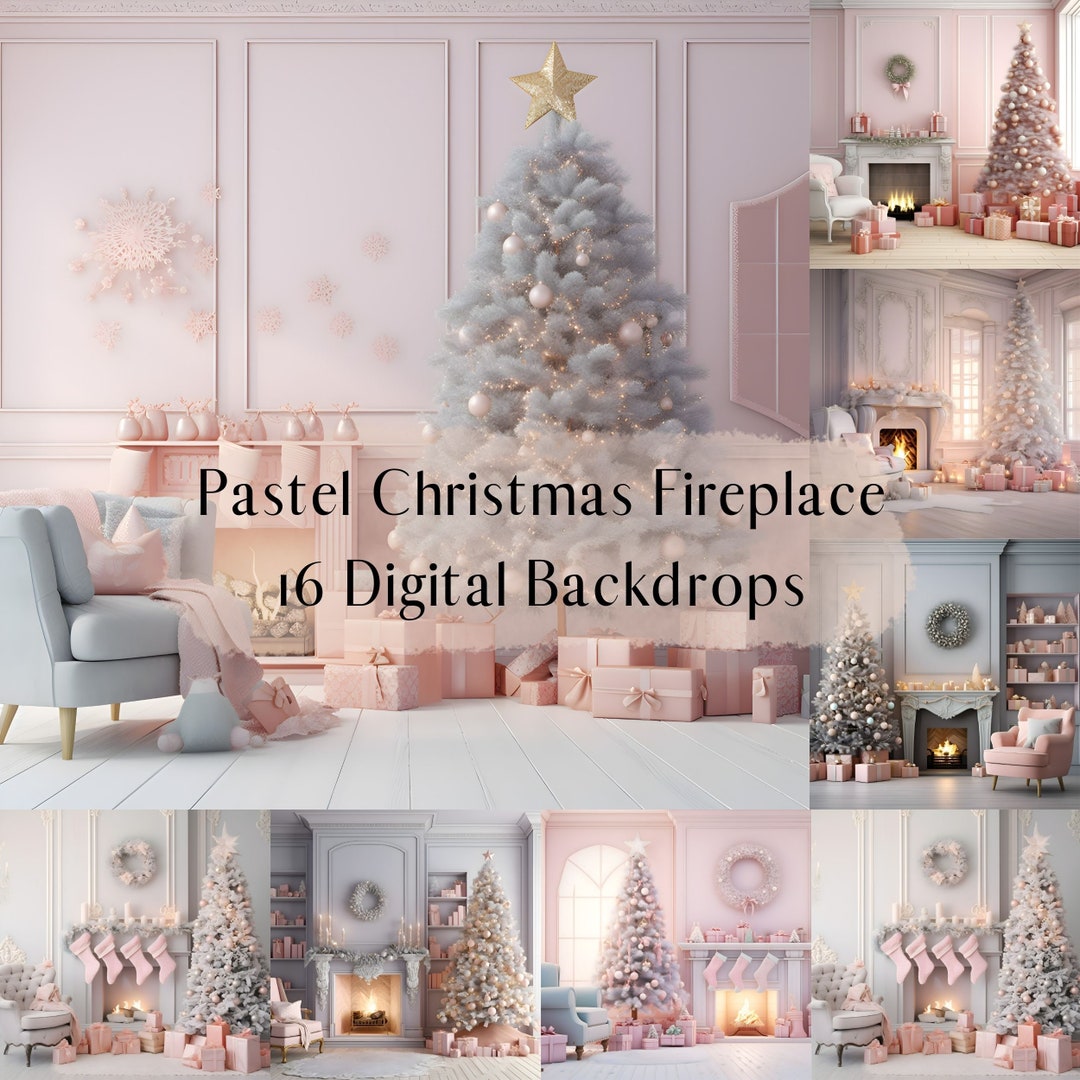 Pastel Christmas Fireplace Digital Backdrops Bundle, Composite ...
