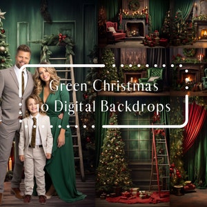 Classic Green Christmas Digital Backdrops, Outdoor Backdrops Holiday Winter, Photoshop overlays, Family Kids Photography Digital Background