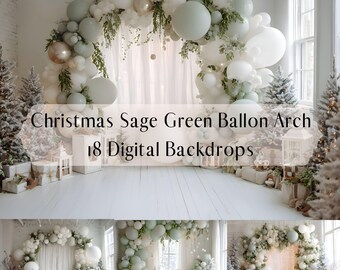 Kerstsalie ballonboog digitale achtergronden, vakantie winter achtergrond, Photoshop-overlays, feestelijke kerst witte kamer composiet achtergronden