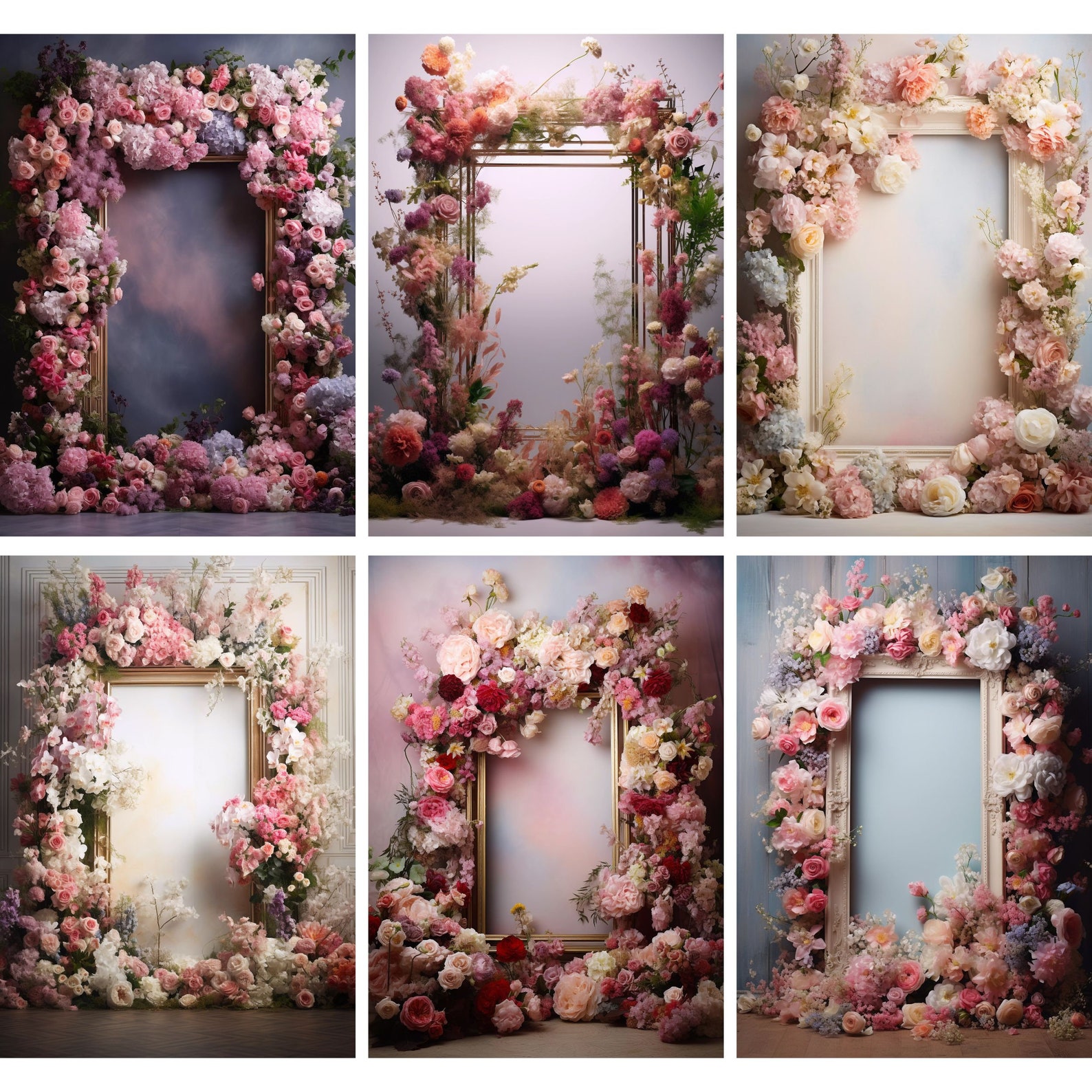 12 Floral Frame Digital Backdrops, Maternity Wedding Portrait Digital ...