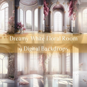 9 Verträumte Weiße Blumen Zimmer Digitale Kulissen, Photoshop Textur Overlays, Mutterschaft Hintergrund Overlays, Fotografie Digitaler Hintergrund