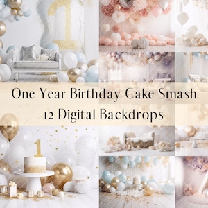 One Year Birthday Digital Backdrops, Studio Backdrops Cake Smash, Photoshop overlays,Kids Family Photography Digital Background,Pastel color