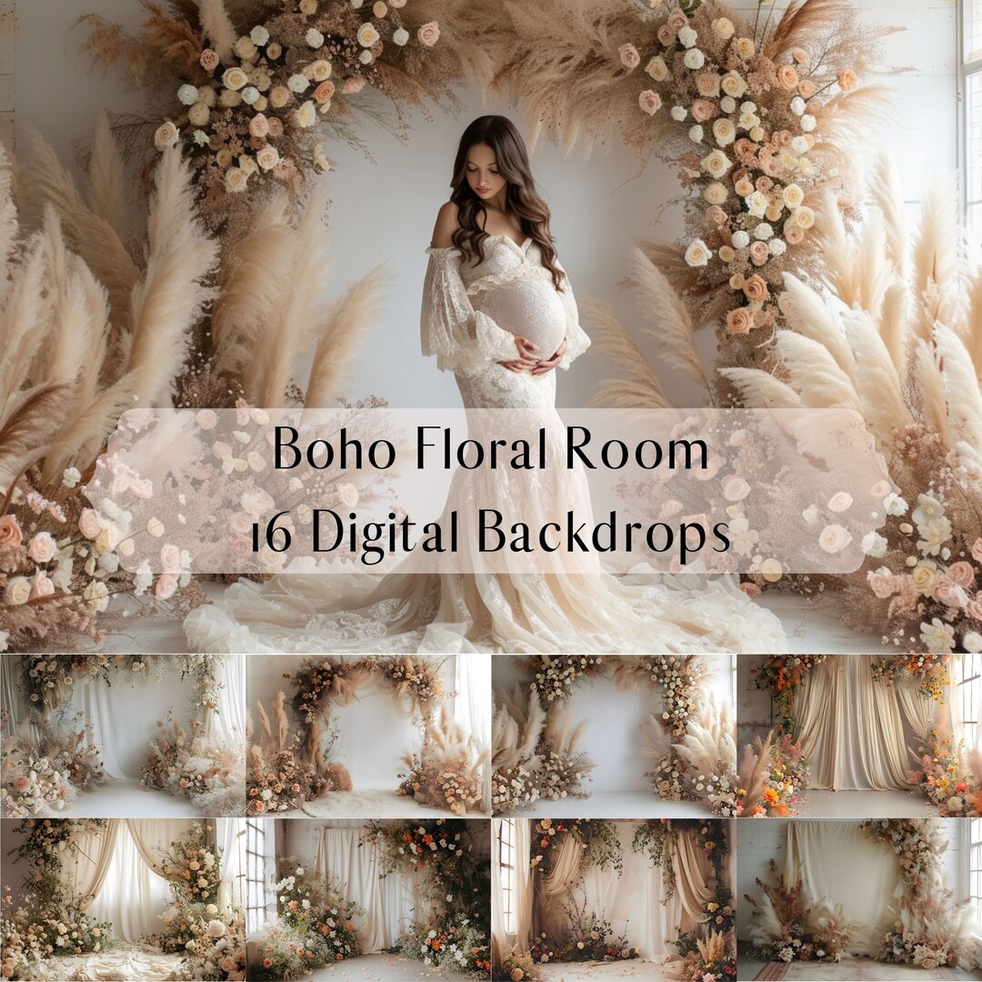 Boho Floral Room Digital Backdrops, White Room,maternity Wedding ...