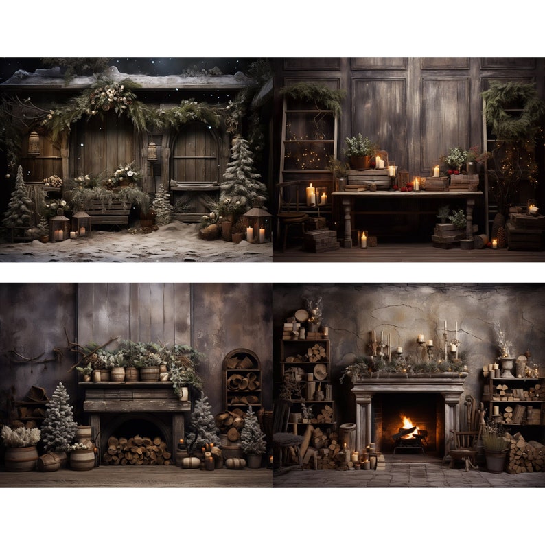 Rustic Christmas Digital Backdrops, Composite Backdrops Holiday Winter ...