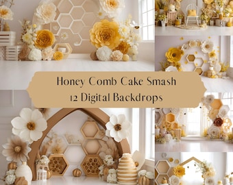 Honingkam en bij thema studio digitale achtergronden, cake smash, minisessie voor kinderen, digitale achtergronden, Photoshop-overlays, fotorekwisieten