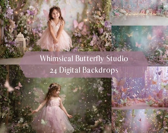 Butterfly Studio digitale achtergrondbundel, cake Smash verjaardag achtergrond, kinderportret fotocomposiet, Photoshop-overlays, fotobewerking