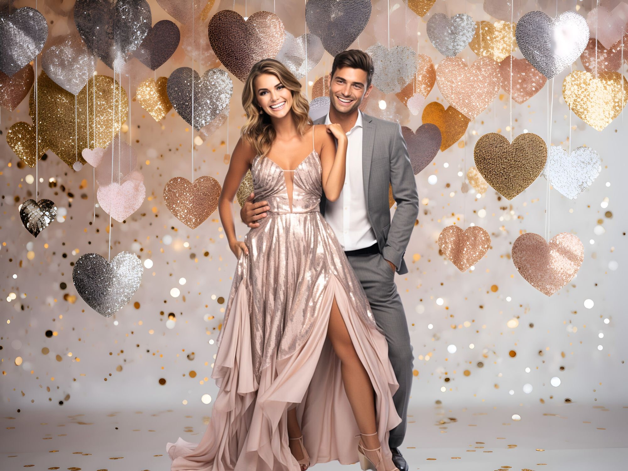 Prom Hum Rose Gold and Silver Heart Digital Backdrops, Wedding Maternity ...