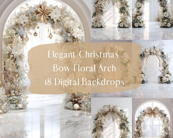Elegante kerststrik Bloemenboog Digitale achtergronden, studio-achtergronden vakantie Photoshop-overlays, familie kinderfotografie digitale achtergrond
