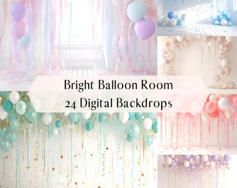 Bright Balloon Room Digital Backdrops, Birthday Party, Cake Smash, Children Photo, Event Photography Digital Background, Photoshop overlays