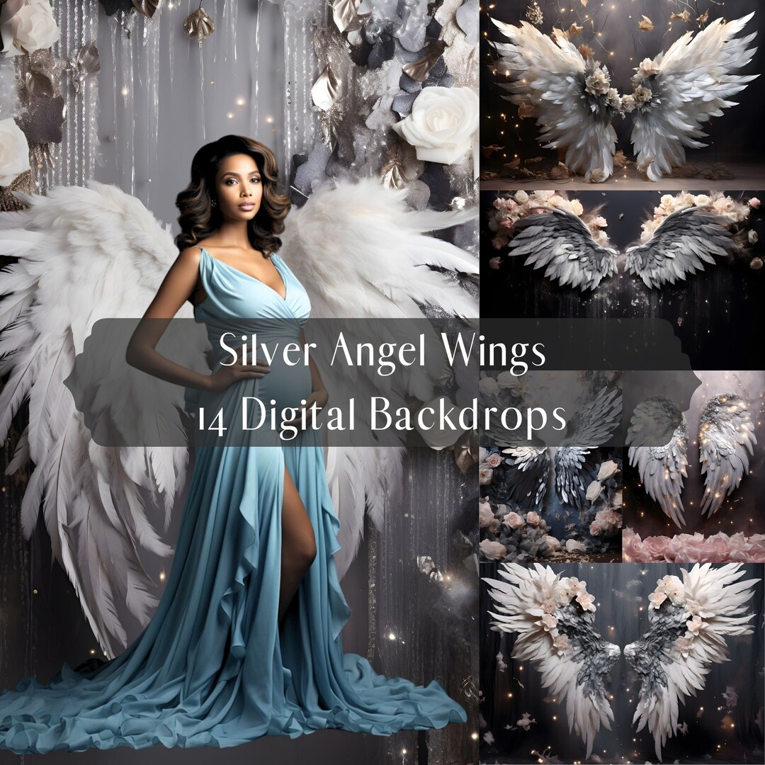 Silver Angel Wings Digital Backdrops, Maternity Boudoir Background ...
