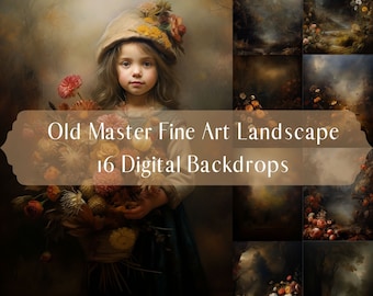 Old Master Fine Art Landscape Digital Backdrops, Photoshop Texture Overlays, Painted Floral Backdrop,Portrait Photography Digital Background