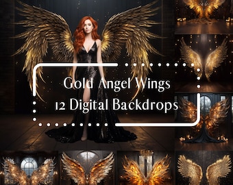 Dark Gold Angel Wings Digital Backdrops, Maternity Backdrop Overlays, Studio Backdrops, Photoshop Fine Art Textures, Portrait Photography