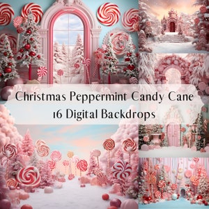 Christmas Peppermint Candy Cane Arch Digital Backdrops, Holiday Winter Background, Photoshop overlays, Festive Xmas Composite Backgrounds