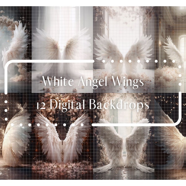 12 Digital Backdrops Angel Wings White, Maternity Background Overlays, Studio Backdrops, Photoshop Fine Art Textures, Portrait Photography