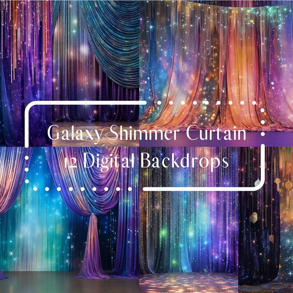 Galaxy Shimmer Curtains Digital Backdrops, Photoshop Overlays, Maternity Kids Portrait Backdrops,Dance Studio Photography Digital Background