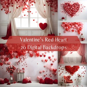 Red Heart Digital Backdrops, Photoshop Overlays, Maternity Backdrop Overlays, Photography Digital Background,Studio Backdrops Floral Balloon