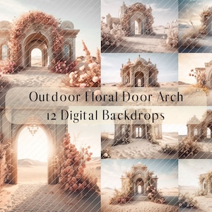 Outdoor Floral Door Arch Digital Backdrops,Wedding Engagement Maternity Photography Digital Backdrops, Photoshop Overlays,Dessert Background