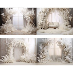 White Boho Floral Room Digital Backdrops, Maternity Family Wedding ...