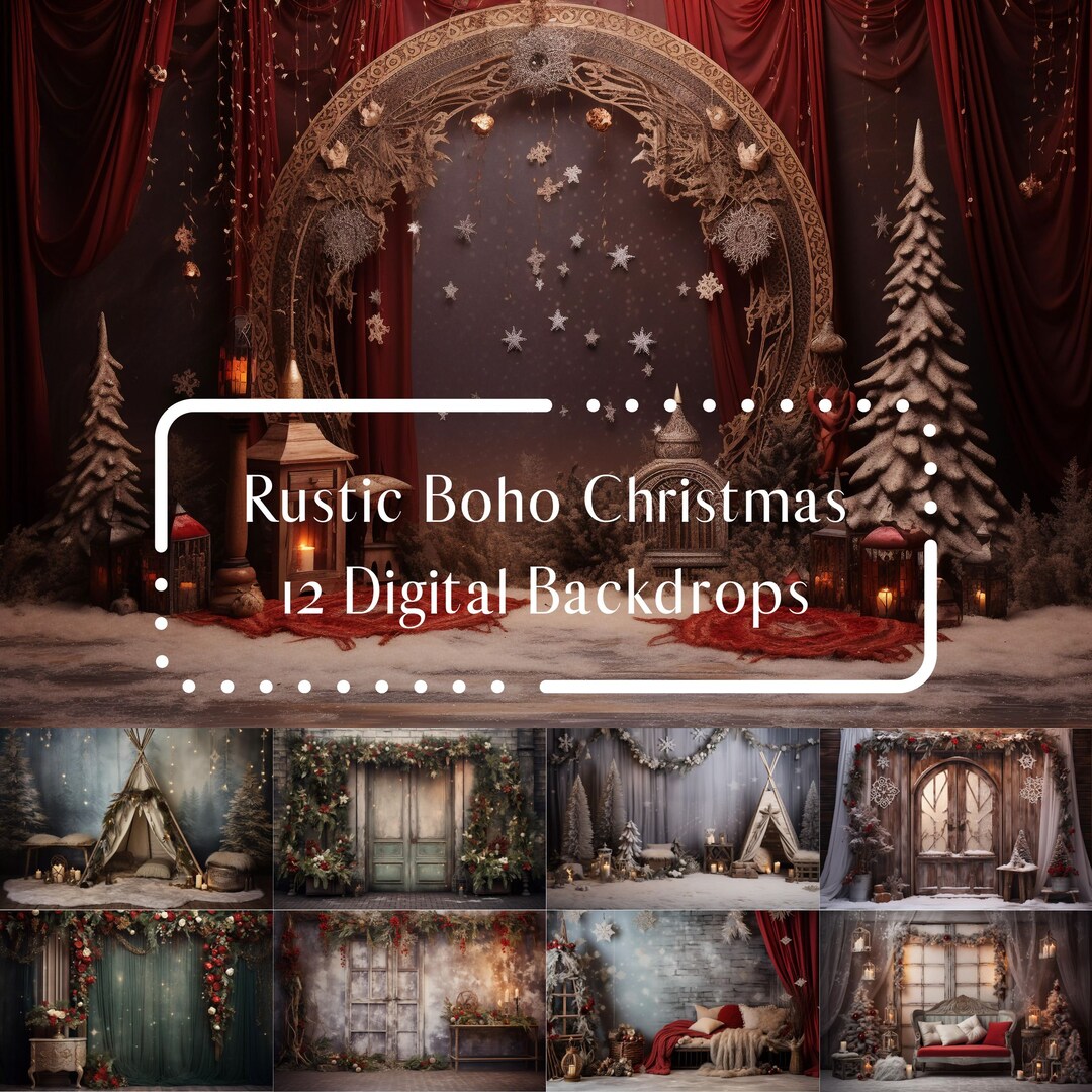 12 Rustic Boho Christmas Digital Backdrops, Studio Backdrops, Photoshop ...