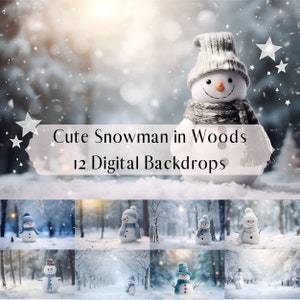 White Christmas Snowman Digital Backdrops Bundle, Composite Photography Holiday Digital Background, Photoshop overlays, Winter Wonderland
