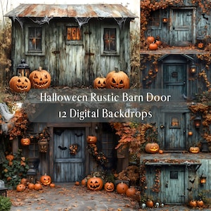 Fondos digitales de puerta de granero rústico de Halloween, fondo digital compuesto para niños, superposiciones de Photoshop, fondo de fotografía de estudio otoño