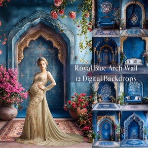 Royal Blue Arch Wall Digital Backdrops, Maternity Wedding Portrait Digital Overlays,Studio Photography Digital Background,Photoshop Overlays