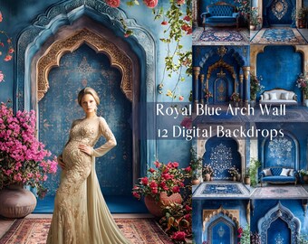 Royal Blue Arch Wall Digital Backdrops, Maternity Wedding Portrait Digital Overlays,Studio Photography Digital Background,Photoshop Overlays