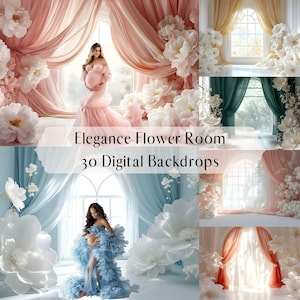 Elegance Flower Room Digital Backdrops, Maternity Background, Studio Photography, Creative Composite, Photoshop Overlays, Backlit Windows