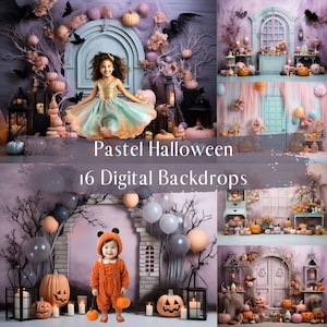 Pastel Halloween Digital Backdrops, Composite Digital Background, Pumpkin Photoshop overlays, Studio Photography Digital Background Autumn